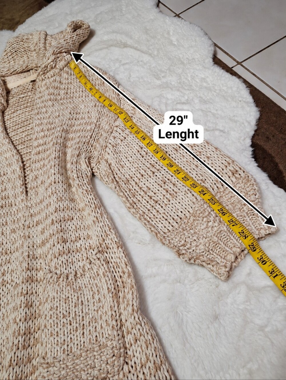Free People Neutral Chunky Knit Hooded Longline Midi Cardigan Duster Size Small - Picture 15 of 16